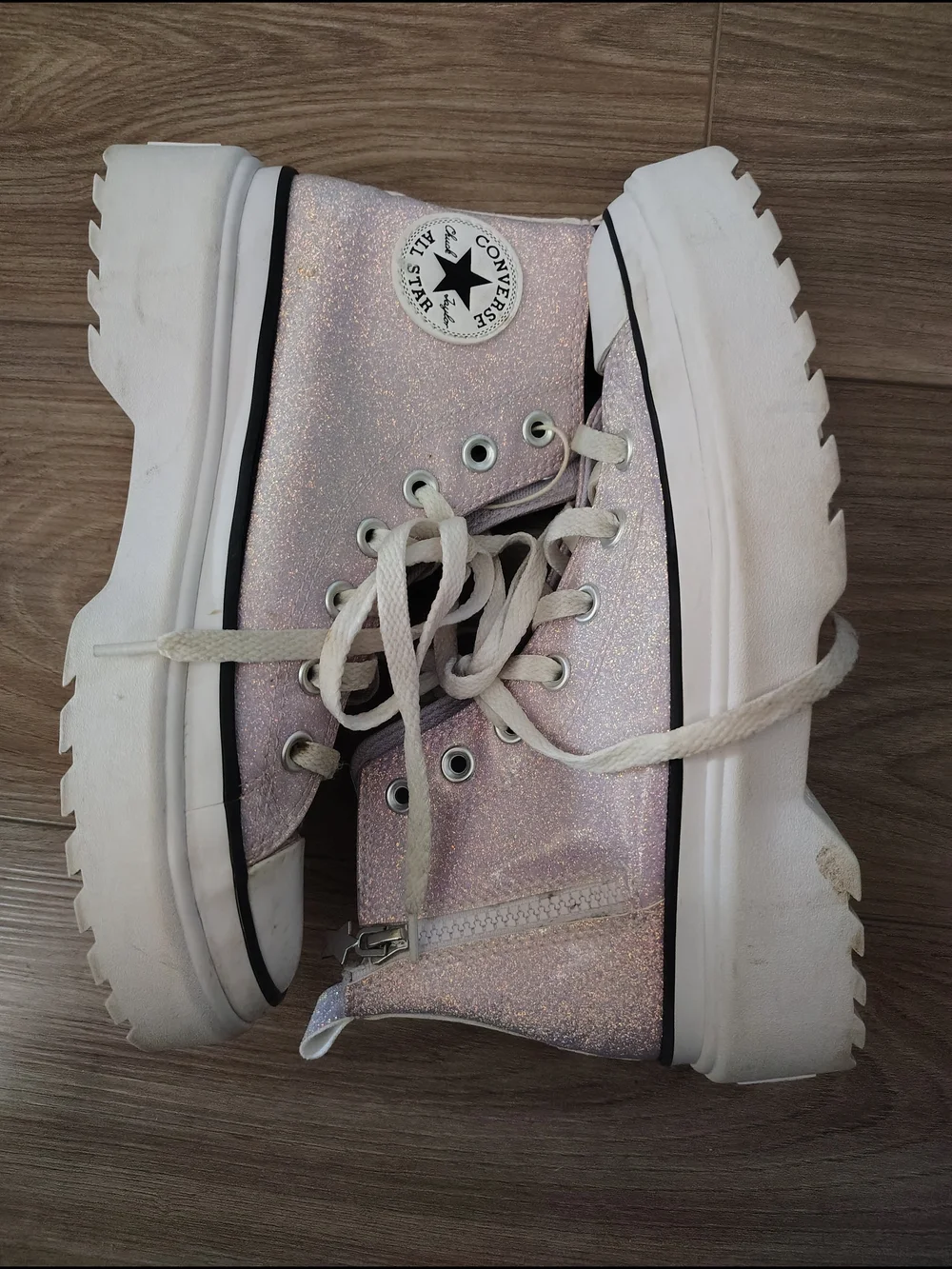 Converse Glitter High-Top Platform Sneakers in Light Pink